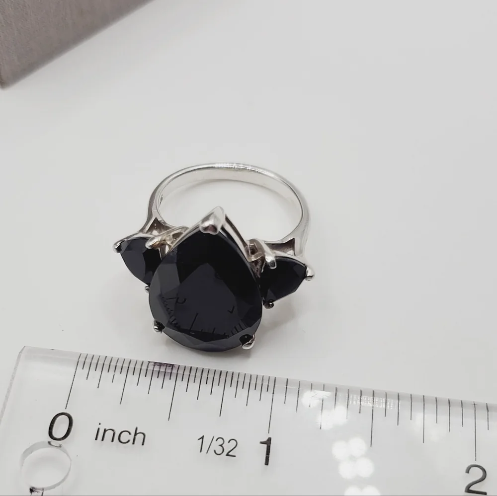 22 Carat Pear & Trillion Thai Black Spinel Platinum | 925 Sterling Silver Ring